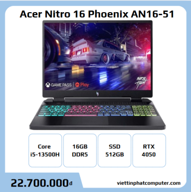 Acer Nitro 16 Phoenix AN16-51 i5 13500H Ram 16GB SSD 512GB RTX 4050 16