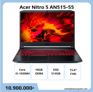 Acer Nitro 5 AN515-55 i5-10300H RAM 16GB SSD 512GB GTX 1650Ti 4GB 15.6″ FHD 144Hz