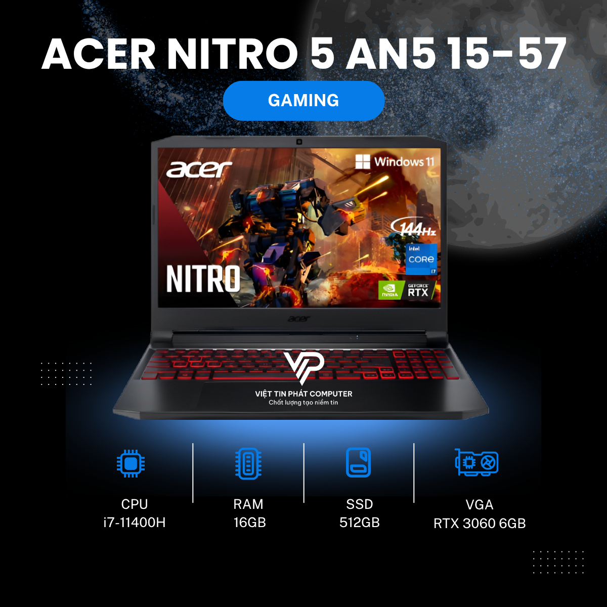 ACER NITRO 5 AN515-57-77KU i7-11800H | 16GB | 512GB | 15.6