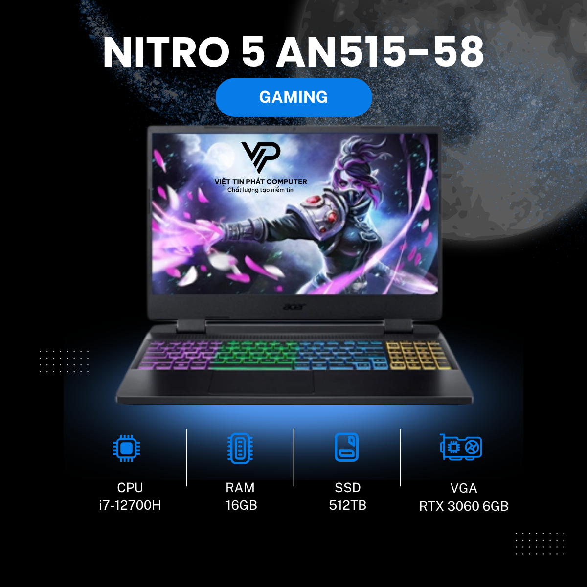 Acer Nitro 5 Tiger AN515-58 i7-12700H | 16GB | 512GB | RTX™ 3060 6GB | 15.6