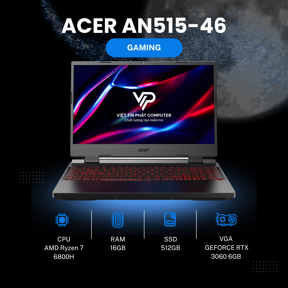 Acer Nitro AN515-46 Ryzen7 6800H | 16GB | 512GB | RTX3060 6G | 15.6” FHD 165Hz