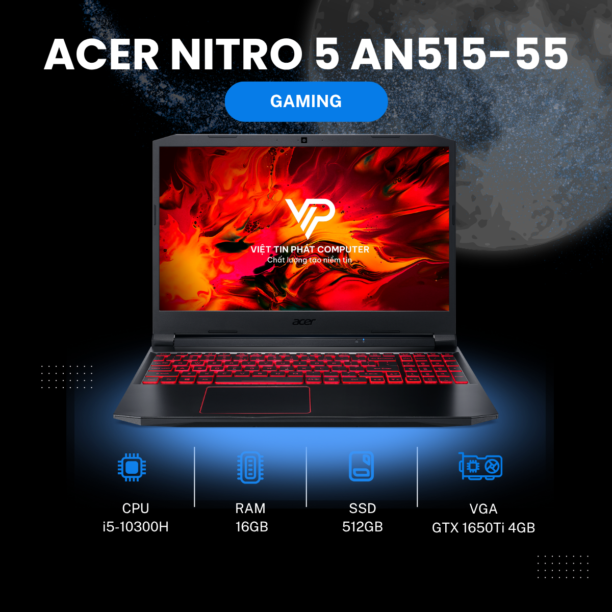 ACER NITRO 5 AN515-55 i5-10300H | 16GB | 512GB | GTX 1650Ti 4GB | 15.6″ FHD 144Hz | W11 HOME