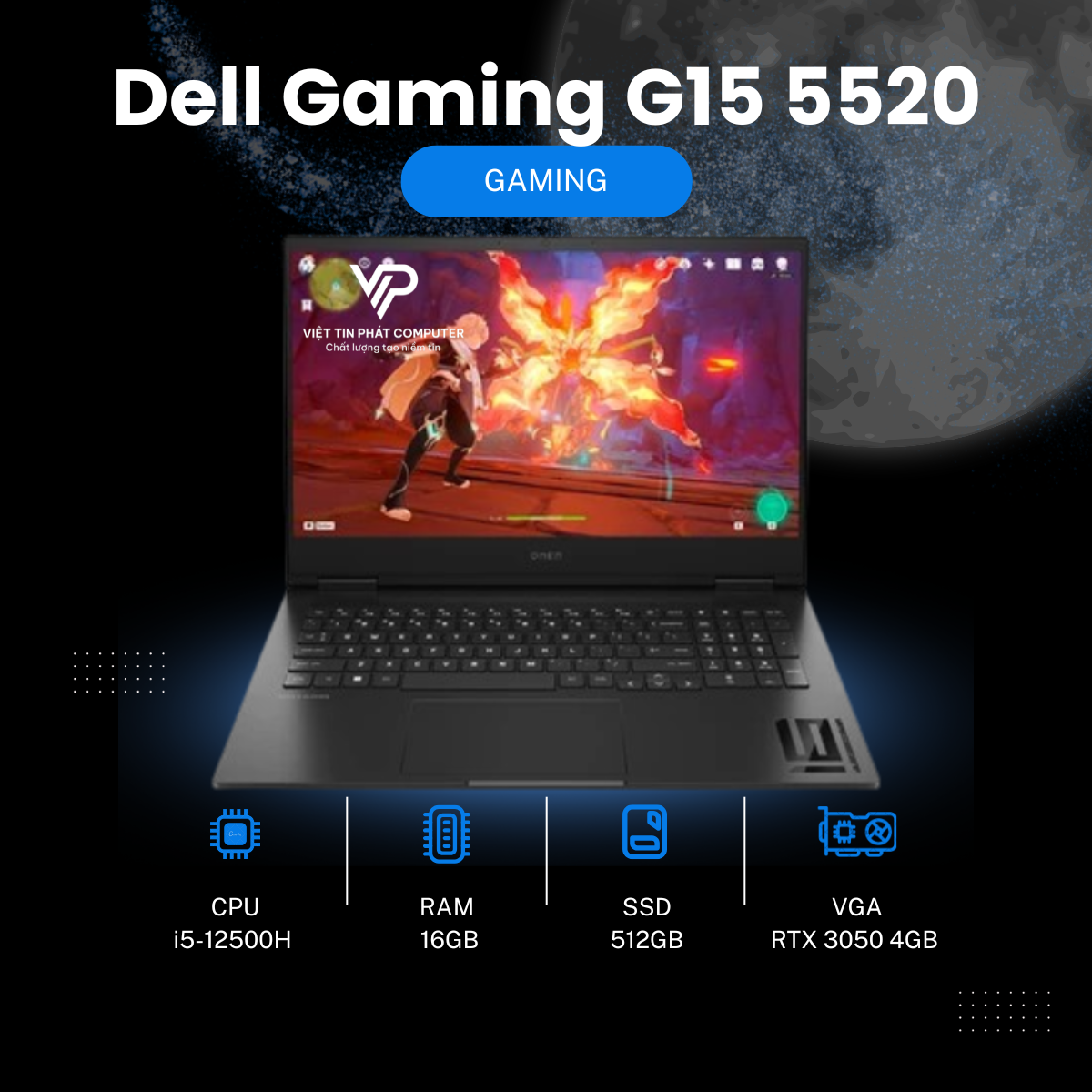 [ like new] Dell Gaming G15 5520 / Intel Core i5 - 12500H ( thế hệ 12 ) / Ram 16G / SSD 512GB NVMe / Card đồ hoạ RTX 3050 4G / màn hình 15.6” FHD 120Hz