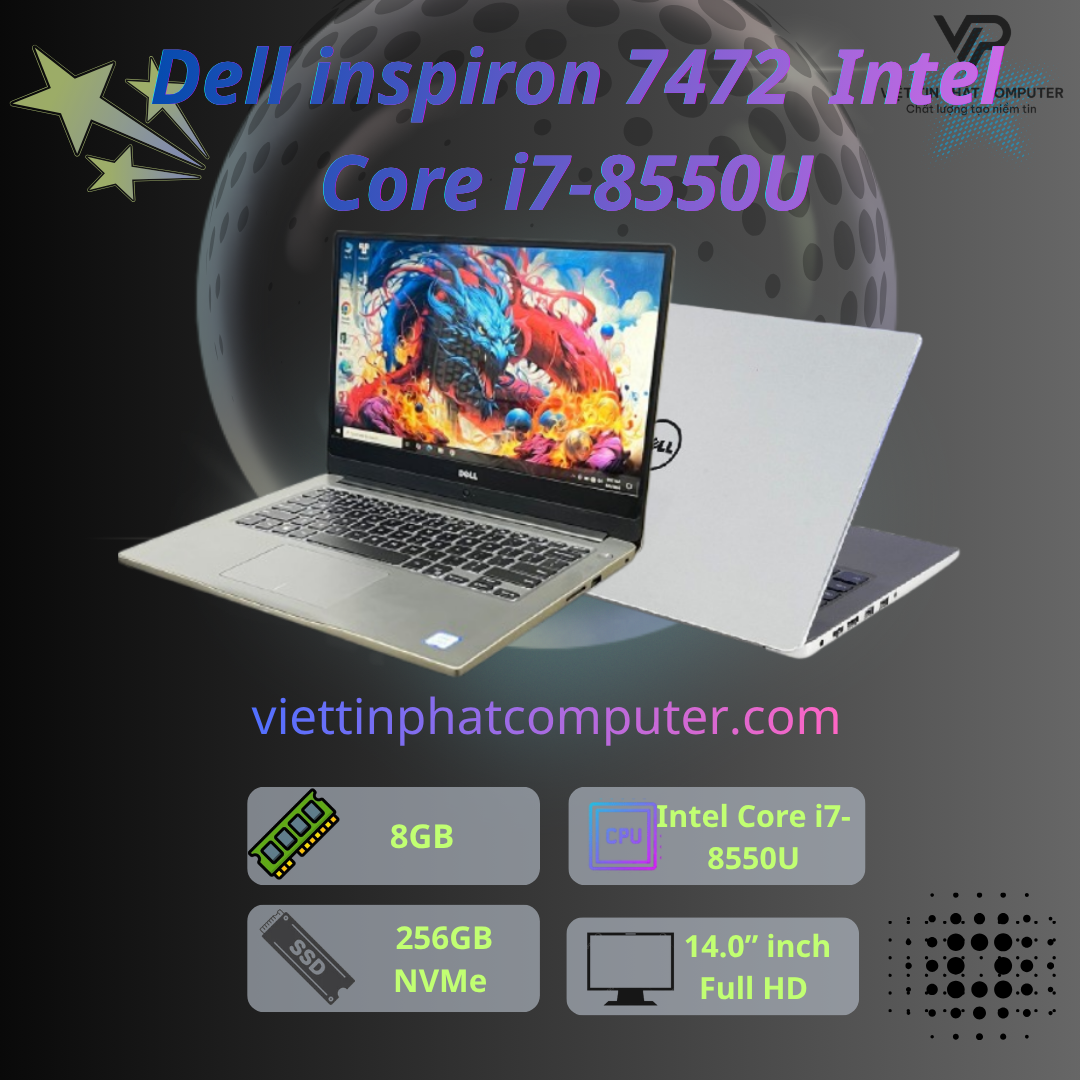 [Like New]  Dell inspiron 7472 / Intel Core i7-8550U / Ram 8G / SSD 256GB /Card rời MX150 2G / Màn hình 14