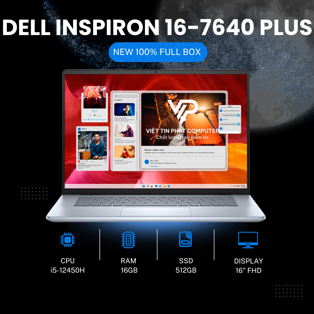 [New 100%] Dell Inspiron 16 - 7640A Plus  R1605L i5 - 12450H | 16GB | 512GB | 16.0