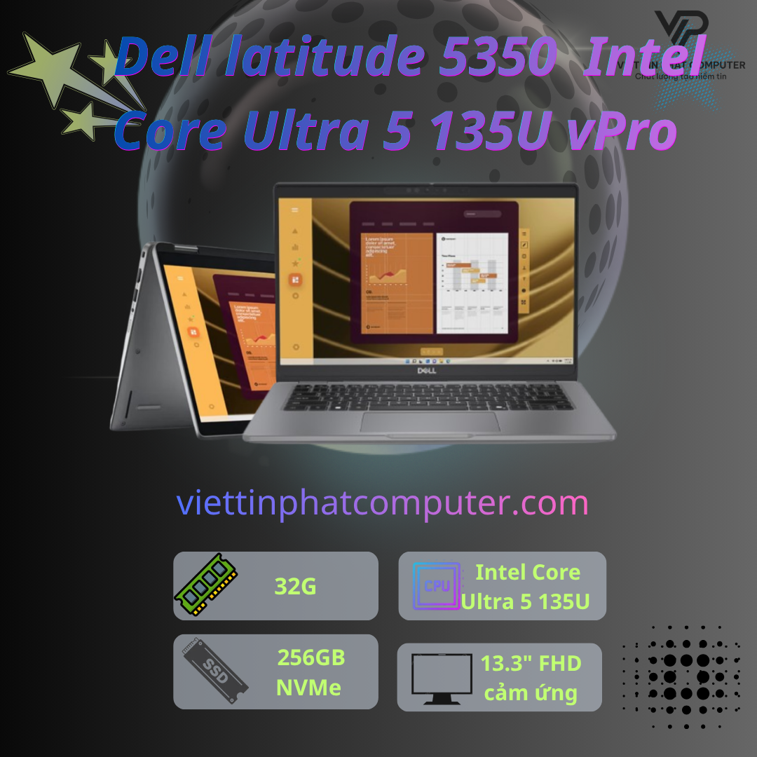 [ ike New] Dell latitude 5350 / 2in1 / Intel Core Ultra 5 135U vPro / Ram  32G / SSD 256GB / Màn hình 13.3