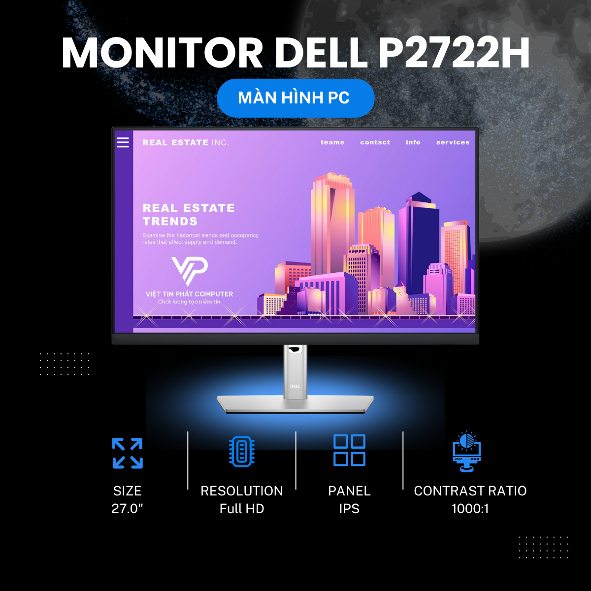 Màn Hình Dell P2722H (27.0 inch - FHD - IPS - 60Hz - 5ms - DisplayPort - HDMI - VGA)
