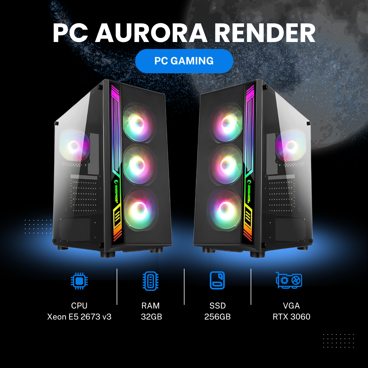 PC AURORA RENDER  Xeon E5 2673 v3 32GB SSD 256GB RTX 3060