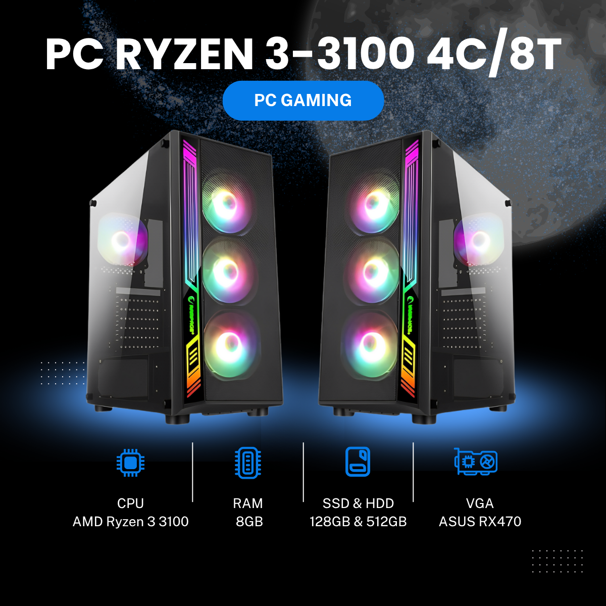 PC Case Ryzen 3-3100 4C/8T